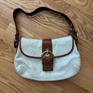 Coach Y2K Soho White with Cognac Trim Leather Shoulder Bag